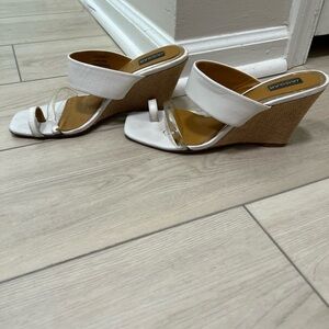 Jaggar White Wedge Mules, Size 8
